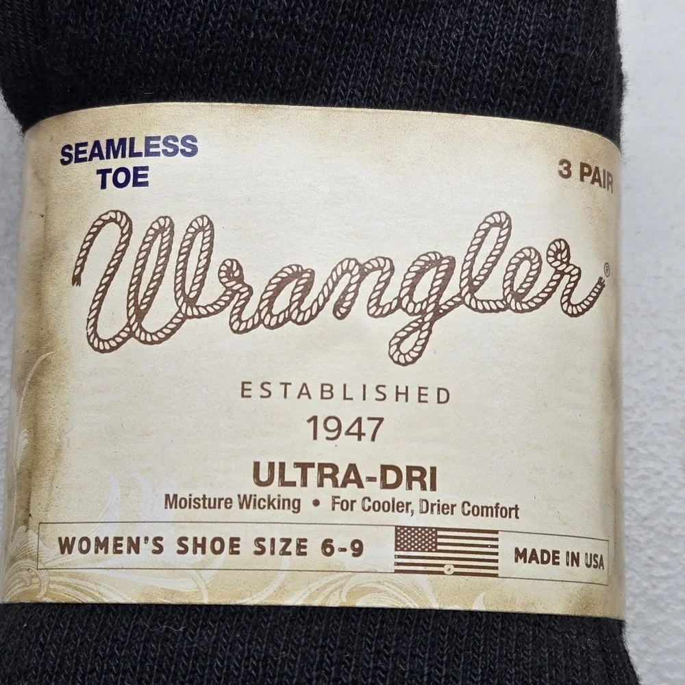 Wrangler Women Socks 6-9 Black Ultra Dri Seamless‎ Toe NWT